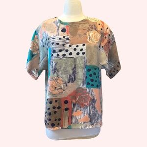 Vintage 80's coquette pastel blouse‎ with roses and polka dots size medium